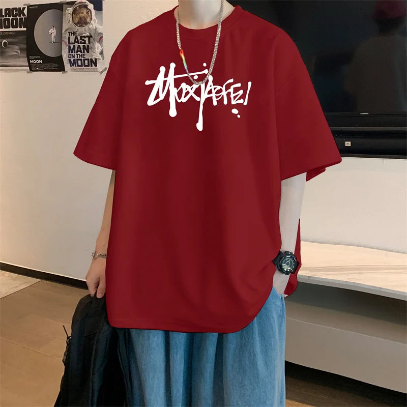 Men's T shirts Cotton Black 4XL Big Size Mens Summer Wear Oversized T-Shirt Letter Print Casual Tee Shirts Fashion Male Clothes