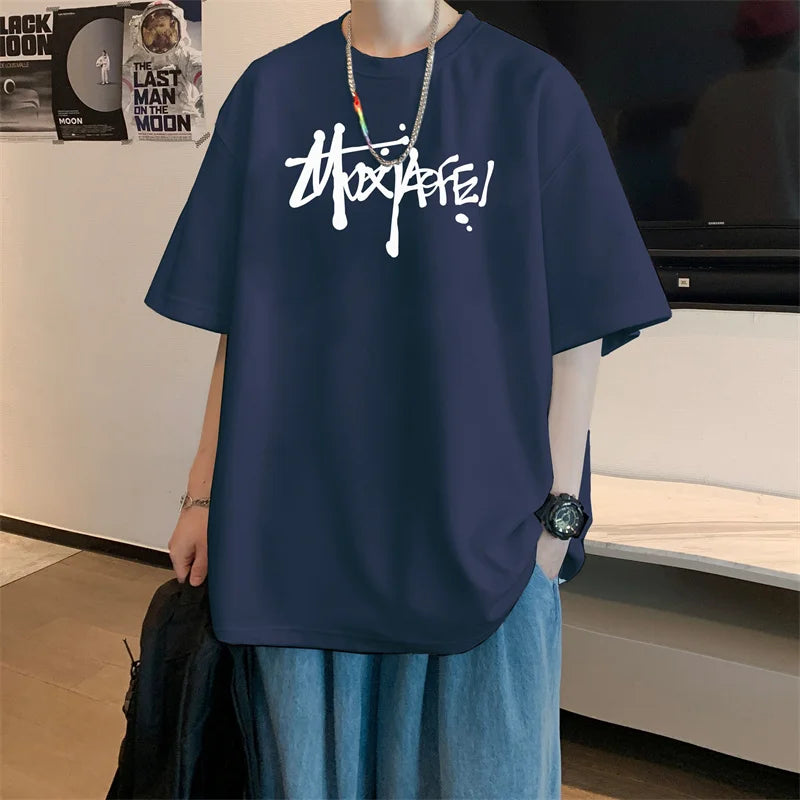 Men's T shirts Cotton Black 4XL Big Size Mens Summer Wear Oversized T-Shirt Letter Print Casual Tee Shirts Fashion Male Clothes