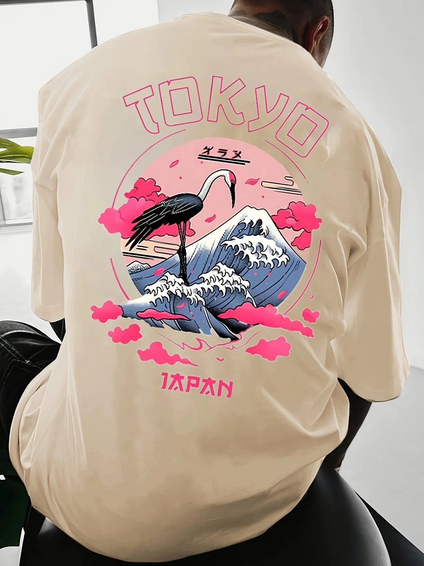 Men's summer 100% cotton Tokyo casual pattern printed fashionable and casual loose round neck short sleeved T-shirt top