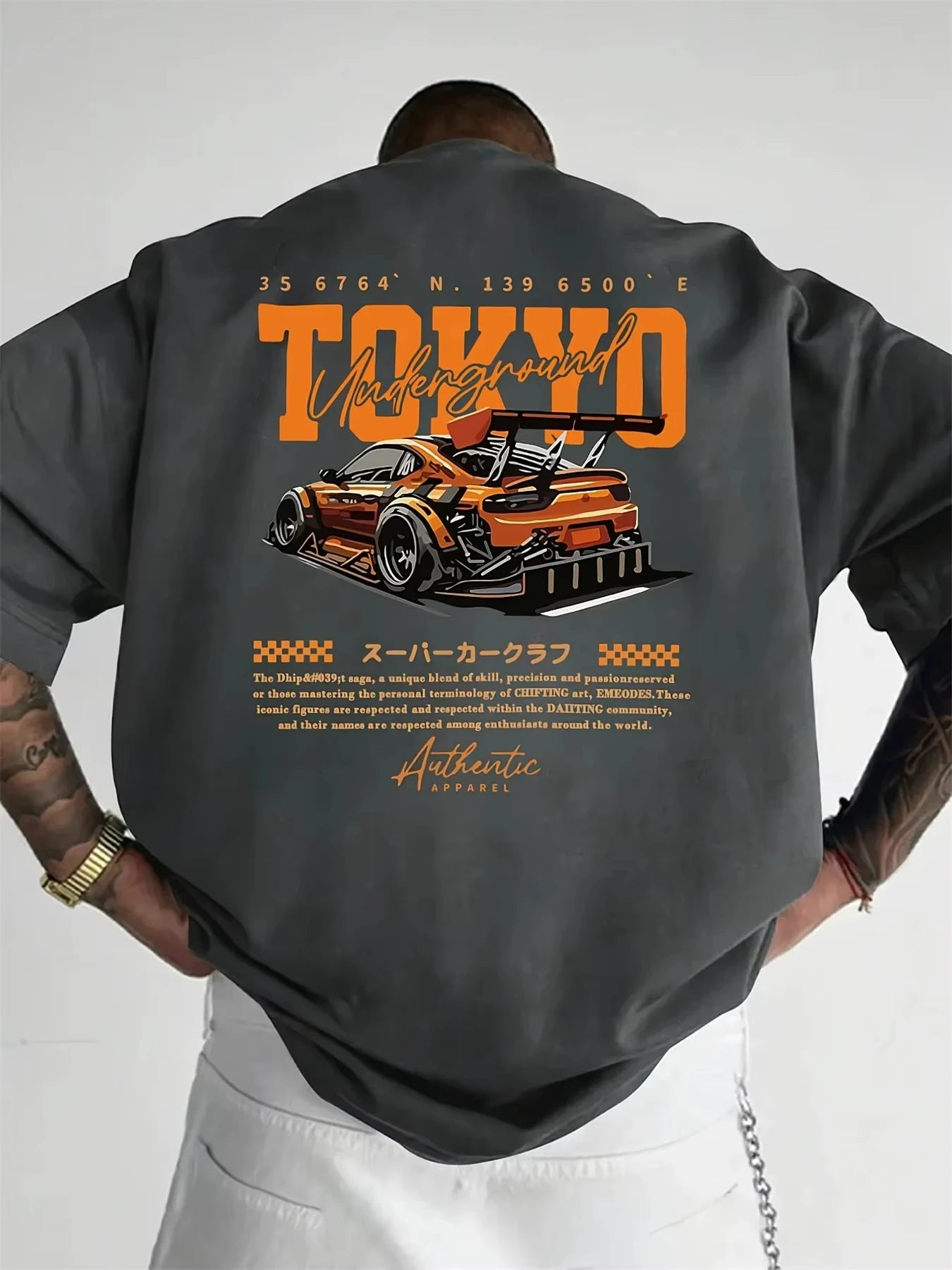 Men's Summer Cotton Fashionable Casual Loose OverSize Japanese Tokyo Pattern Printed Round Neck T-shirt Men's Women's T-shirts