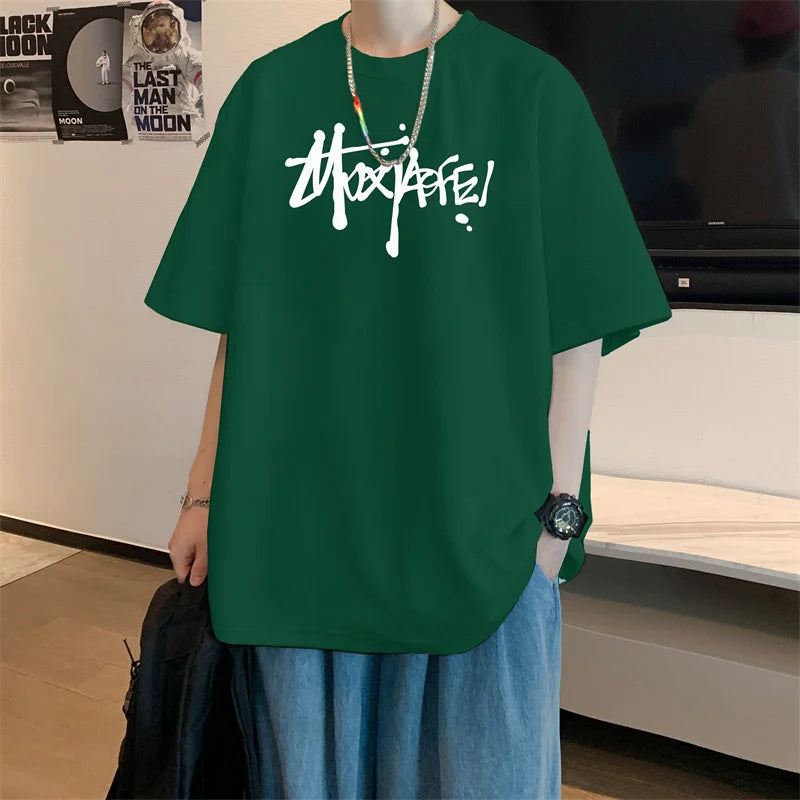 Men's T shirts Cotton Black 4XL Big Size Mens Summer Wear Oversized T-Shirt Letter Print Casual Tee Shirts Fashion Male Clothes
