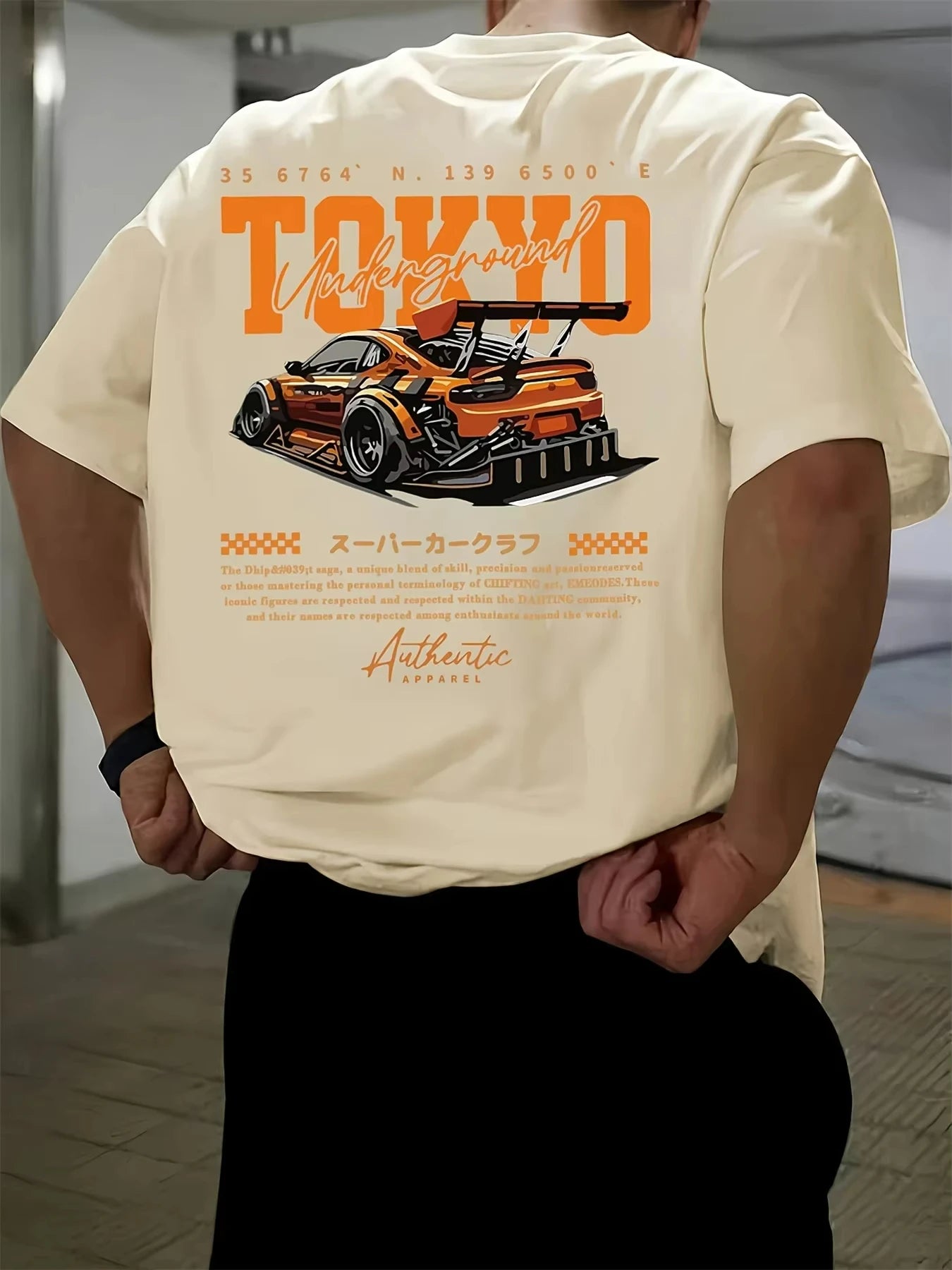 Men's Summer Cotton Fashionable Casual Loose OverSize Japanese Tokyo Pattern Printed Round Neck T-shirt Men's Women's T-shirts