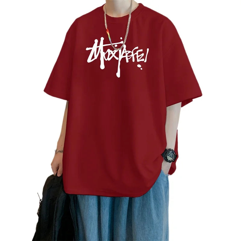 Men's T shirts Cotton Black 4XL Big Size Mens Summer Wear Oversized T-Shirt Letter Print Casual Tee Shirts Fashion Male Clothes