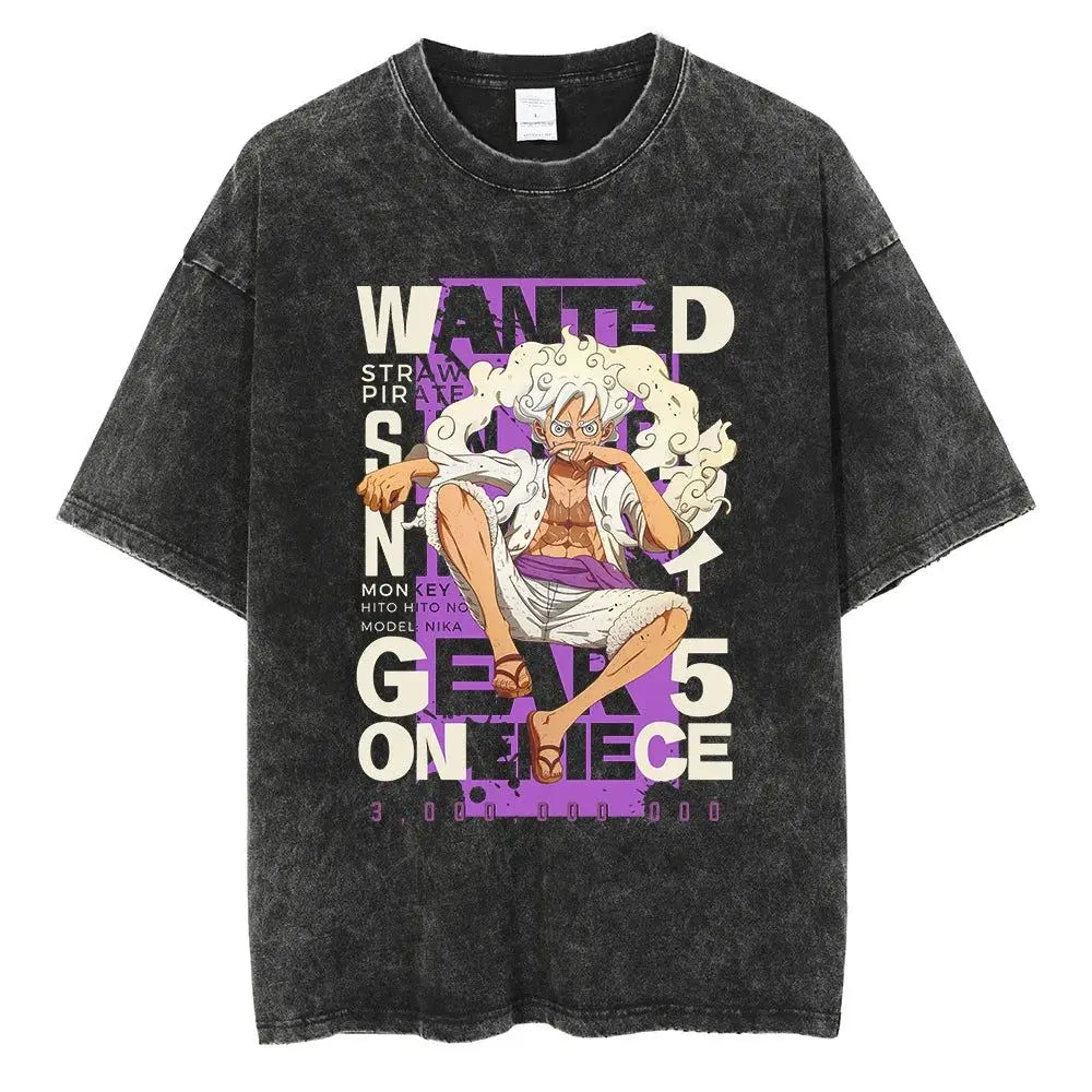 BANDAI ONE PIECE New Era Washed Old Animation T-shirt Short Sleeve Printing Loose Summer Pure Cotton Men's American T-shirt