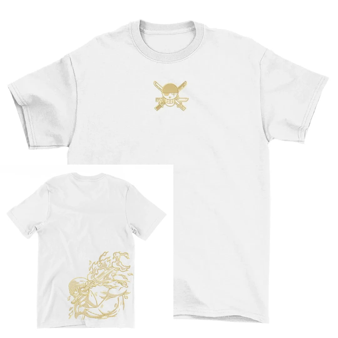 One Piece Anime Tshirt Collection Cotton Tees with Luffy Zoro Skull Pirate Logo Gold Line Art Prints Crew Neck Summer Fashion