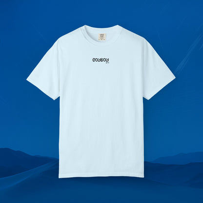 Architectural Landmark Backprint T‑Shirt — Minimal Front Logo & Detailed Castle Illustration