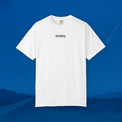 Architectural Landmark Backprint T‑Shirt — Minimal Front Logo & Detailed Castle Illustration