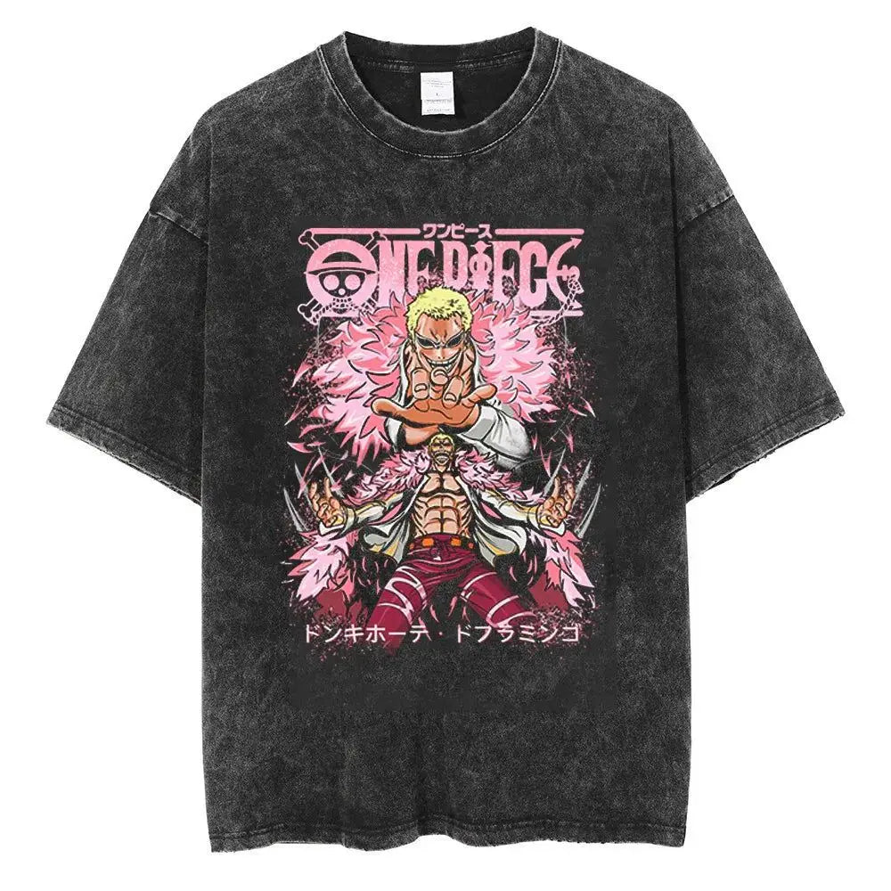 BANDAI ONE PIECE New Era Washed Old Animation T-shirt Short Sleeve Printing Loose Summer Pure Cotton Men's American T-shirt