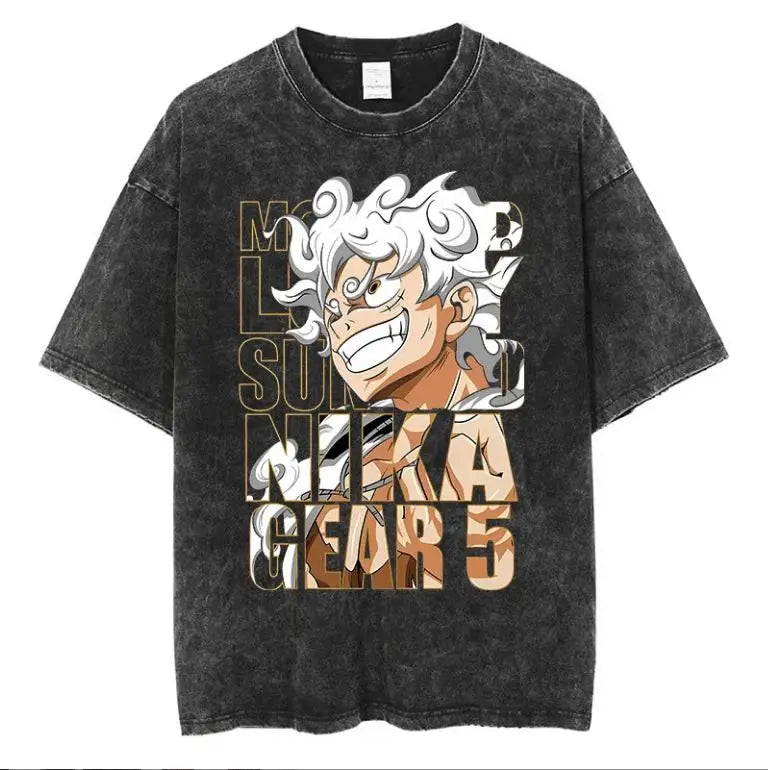 BANDAI ONE PIECE New Era Washed Old Animation T-shirt Short Sleeve Printing Loose Summer Pure Cotton Men's American T-shirt