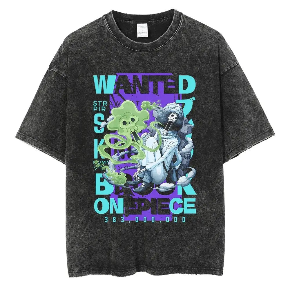 BANDAI ONE PIECE New Era Washed Old Animation T-shirt Short Sleeve Printing Loose Summer Pure Cotton Men's American T-shirt