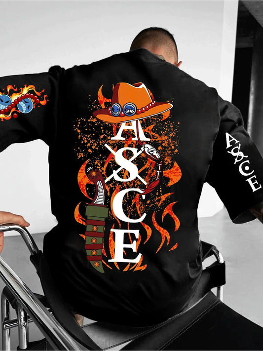 ONE PIECE Animation Derivatives ACE Printed Short Sleeve T-Shirt Men's and Women's 2025 Summer New Fashion Casual Cotton Top