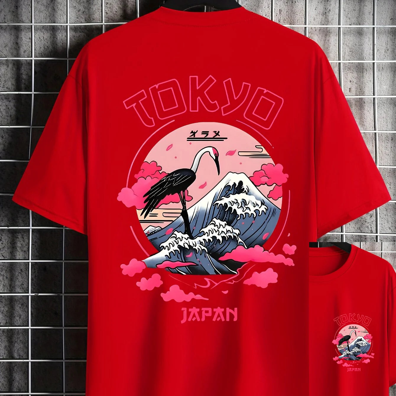 Men's summer 100% cotton Tokyo casual pattern printed fashionable and casual loose round neck short sleeved T-shirt top